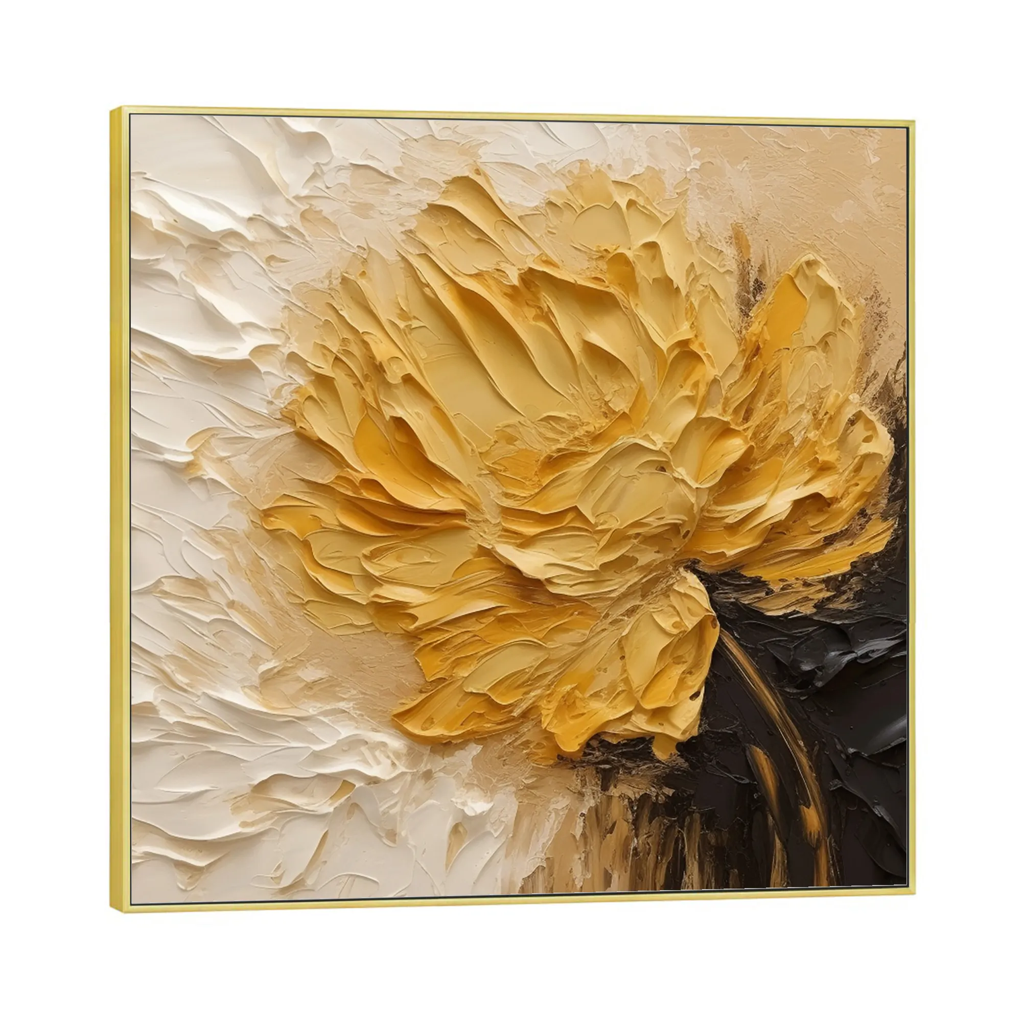 Jaune Original Fleur Art Fleur Floral Peinture À L'huile Fleur Jaune 3D Texturé Mur Art Impasto Art Intérieur Mur Décor À La Maison