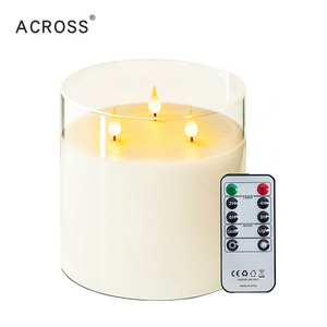 <span class=keywords><strong>Bougie</strong></span> électronique <span class=keywords><strong>LED</strong></span> scintillante de 15 cm en coquille de cire véritable, transparente, de très grand diamètre, teinte en cendre avec accents dorés - Product Image 4
