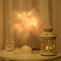 Romantique Plume LED Pissenlit Veilleuse Fil De Cuivre Lampe Télécommande Célèbre Lampe De Table pour Noël Chambre Décoration Net