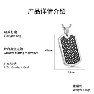 yunnique Stainless Steel <b>Dog</b> <b>Tag</b> Pendant Necklace With Black Pave Setting For Unisex Fashion Jewelry Gift - Product Image 2