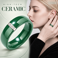 Bague en céramique haute technologie verte avec accent en acier inoxydable argenté pour la vente en gros