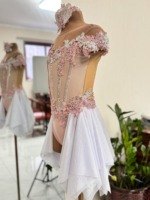 Costume de danse lyrique élégant imprimé vêtements de performance de salle de bal avec jupe en spandex pour une utilisation sur scène