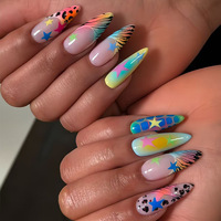 Autocollants pour ongles en gros, en forme de talon haut fin, colorés, à motifs floraux en relief, 24 faux ongles préfabriqués en ABS rose nude