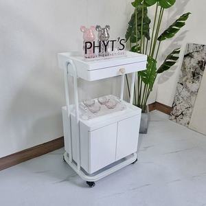 Chariot de beauté multifonctionnel en ABS blanc et rose pour salon de beauté et spa - Product Image 3