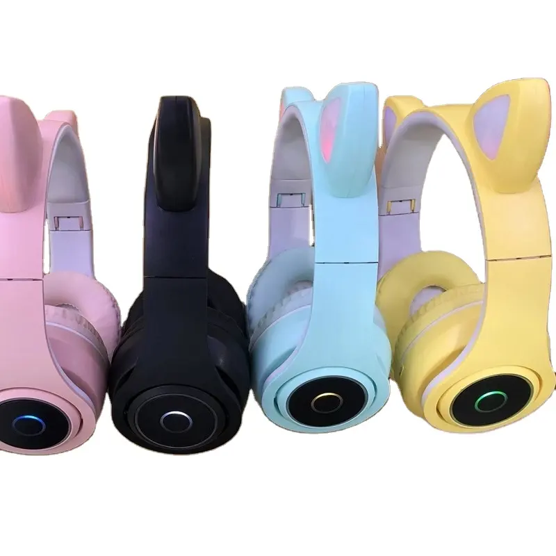 Auriculares inalámbricos plegables con luz LED de colores para PC, auriculares estéreo de música Hifi con graves