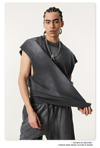 Customized <b>Loose</b>-<b>Fitting</b> Cotton O-Neck Anti-Wrinkle Breathable Vintage American-Style Hip Hop Knitted <b>Vest</b> Tank <b>Top</b> TEE - Product Image 5