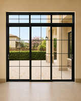 Porte coulissante en aluminium à grille française, noire, avec verre multi-vitrages, pour patio, villa, balcon, salon, design personnalisé