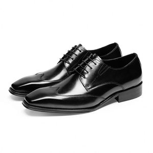 Chaussures Derby Haut de Gamme pour Hommes Tendance en Cuir Véritable (Vachette) à Lacets, Bout Carré, Rehaussantes, Collection Automne - Product Image 4