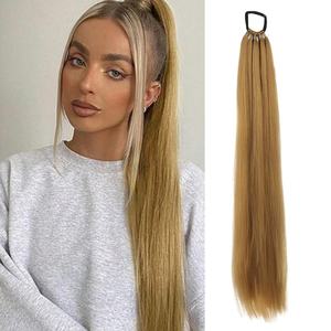 Sintético 24 pulgadas largo recto Cola de Caballo banda elástica banda de goma anillo de pelo negro marrón Cola de Caballo extensiones de cabello para mujeres - Product Image 2