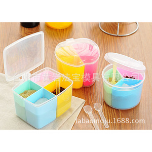 Tarro para especias con tapa, contenedor de plástico con múltiples compartimentos para uso en la cocina, tamaño M, con cuchara incluida. - Product Image 1