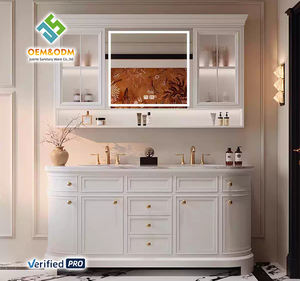 2025 OEM Juerte madeira maciç<span class=keywords><strong>a</strong></span> moderna vaidade banheiro duplo pia armário conjunto com espelho torneira gaveta-jantar & uso do quarto - Product Image 3