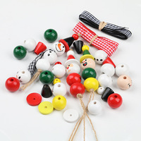 Kit de perles en bois de Noël avec ficelle de jute, ruban écossais, bonhomme de neige poli et peint, guirlande de Noël multifonction DIY pour l'artisanat d'arbre de Noël