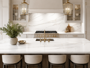 UNION <b>STONE</b> Calacatta Whisper Gold <b>Artificial</b> Printed Quartz Big Slab Eco-Friendly Waterproof Modern Design Wall Bathroom Dining - Product Image 3