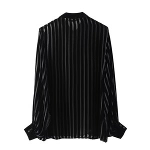 <span class=keywords><strong>Chemise</strong></span> asymétrique en velours à rayures transparentes et à col rond à manches longues pour femmes MYST&ZA, nouvelle collection été 2024, 9390109 - Product Image 6