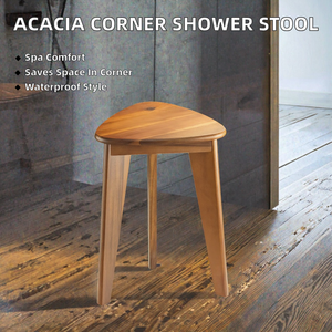 Tabouret et banc de douche d'angle Bluezon en acacia, design minimaliste imperméable pour salle de bain et salon, montage facile - Product Image 2