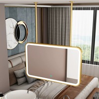 Miroir suspendu moderne en alliage d'aluminium avec interrupteur tactile, éclairage et fonction anti-buée, idéal pour salle de bain, salon, hôtel, chambre à coucher