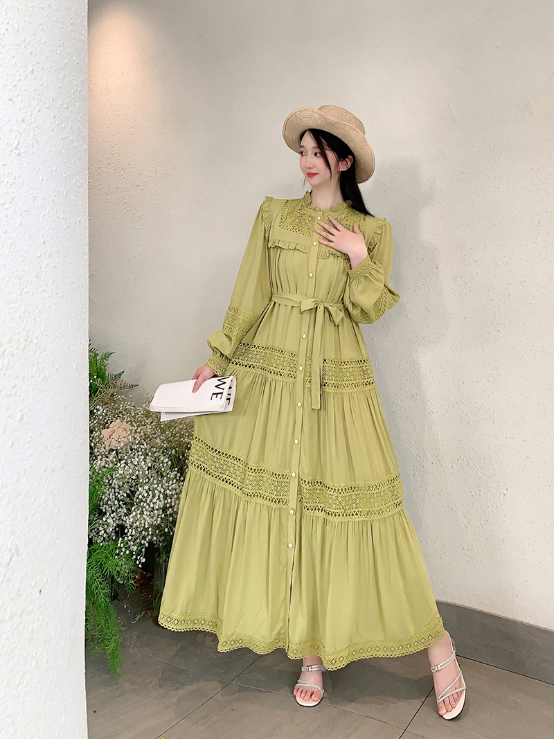 New Spring Fashion Candy Color Long Sleeve Lace Patchwork Long