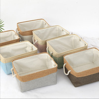 Organisateur de rangement en coton et lin, boîte de rangement rectangulaire pliable pour papeterie et maquillage, panier de rangement pliable en toile avec poignées