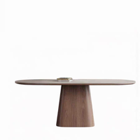 Table à manger ovale moderne en bois de luxe italien, base en noyer massif, plateau en pierre frittée brun Venise, pour mobilier de salon de villa