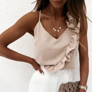Camicette da donna estive con scollo a V camicette Casual Sexy con volant a camicia senza schienale con spalline da <span class=keywords><strong>ufficio</strong></span> senza maniche - Product Image 1