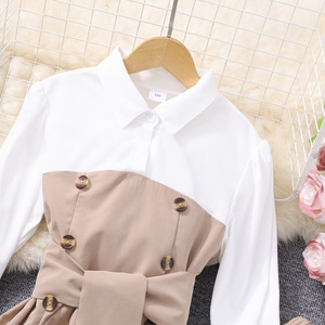Ensemble de mode automne pour filles de <span class=keywords><strong>8</strong></span> à 12 <span class=keywords><strong>ans</strong></span> : chemise blanche, veste kaki à manches longues, pantalon large en polyester/coton respirant pour les loisirs - Product Image 5