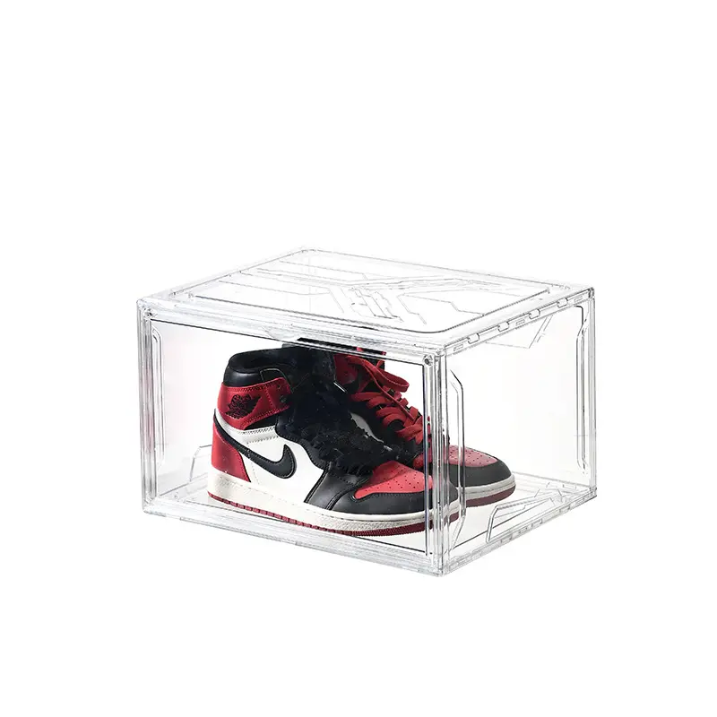 Transparent acrylic nike adidas jordan drop front shoe box magnetic stackable storage