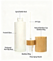 Prix de gros – Flacon pulvérisateur vide en verre dépoli transparent avec couvercle en bambou – 30 ml, 50 ml, 60 ml, 100 ml, 120 ml