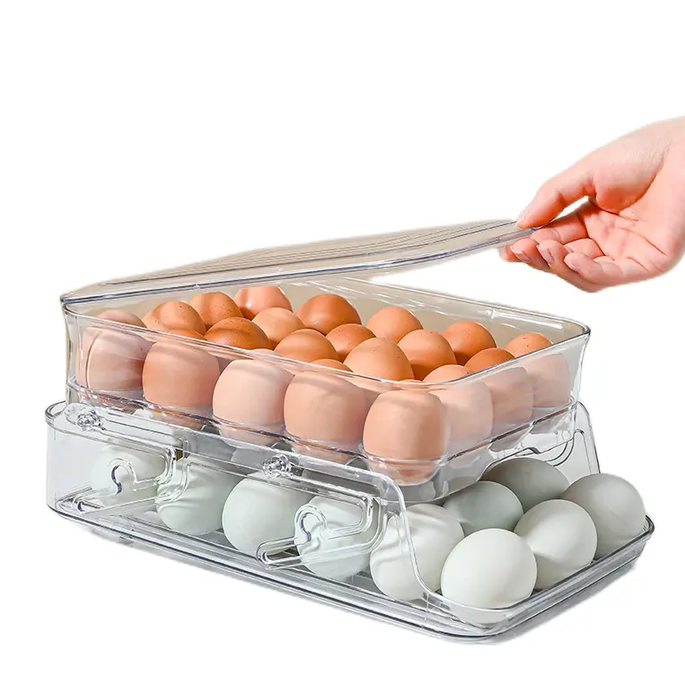 BPA free Clear Plastic 2 Layers egg box Folding Egg Storage Container egg organizer for Refrigerator with lid