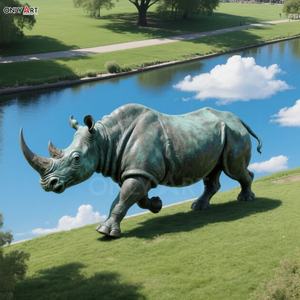 Giardino urbano personalizzato moderno grande bronzo fusione animale scultura a grandezza naturale rinoceronte esecuzione statua in bronzo per arredamento pubblico - Product Image 6