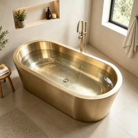 Baignoire autoportante moderne en acier inoxydable épaissi D&C Gold pour villas de luxe et salles de bain d'hôtels, vente en gros OEM ODM