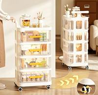 Chariot de rangement multi-niveaux avec couvercle anti-poussière transparent, organisateur mobile pour chambre, salon, collations, cosmétiques et articles divers