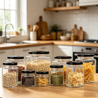 Stoples Kaca Heksagonal Grosir Kedap Udara dengan Tutup, Wadah Penyimpanan Dapur Multi-ukuran untuk Madu, Selai, Herbal, Sereal