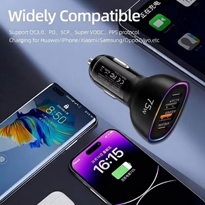 ที่ชาร์จในรถยนต์ 75W 3 พอร์ต PD3.0 QC3.0 อะแดปเตอร์ชาร์จ USB Type-C คู่ สำหรับโทรศัพท์มือถือ แล็ปท็อป กล้อง หูฟัง - Product Image 2