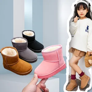Low Moq children's boots Solid Pink kids snow shoes Soft Rubber Sole baby linen cotton shoe High Boots