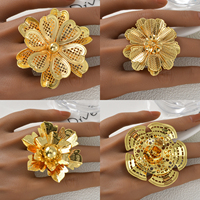 Zeadear Ensemble de bagues pour femmes en cuivre plaqué or 18 carats, motif floral ajouré en filigrane, étanche, de luxe, massif, style Dubaï, vente en gros