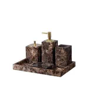 European Style Soap Holder Lotion Bottle Wash Set Luxury Marble 5 piece Bathroom Set
