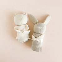 Ensemble cadeau de couverture pour bébé en coton biologique tricoté de luxe et doudou lapin, couverture douce pour nouveau-né avec jouet pour cadeau de naissance