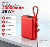 Power Bank 20000mAh 35W Pengisian Cepat Pengisi Daya Baterai Portabel dengan Kabel Ganda Terintegrasi Layar LCD
