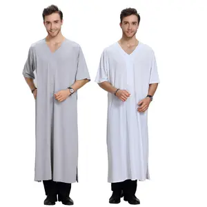 Vestido árabe para homens, vestido islâmico respirável e altamente elástico com formato v-ne jubba, roupas musculares thobe 2021 thobe/thawb para homens