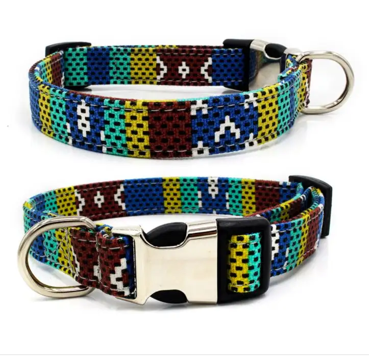 Personalized Metal Buckle Dog Collar Double Layer Sewing Canvas Leash Dog Collar Buckle Bohemian Dog Collar