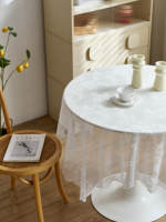 Nappe ronde en dentelle florale transparente, nappe transparente à bord ondulé blanc pour mariage, fête, décoration de salle à manger