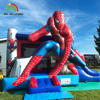 Château gonflable commercial Spiderman, combo château gonflable super-héros avec toboggan pour fête d'enfants