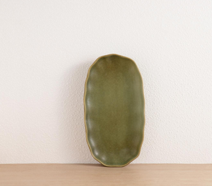 Elegant Wabi-Sabi Moss Green Reactive Glaze Dinnerware Set, Irregular Edge Stoneware Plates Bowls for Modern Kitchen & Gifting - Product Image 3