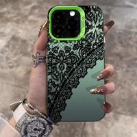 Étui de téléphone portable élégant en dentelle noire, léger et luxueux avec protection à 360° pour 16 Pro Max, 15 Plus et 14