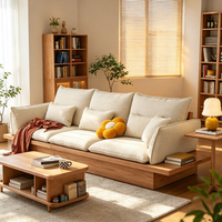 Ensemble de canapés en bois massif japonais pour petit appartement, couleur noyer, meubles de salon