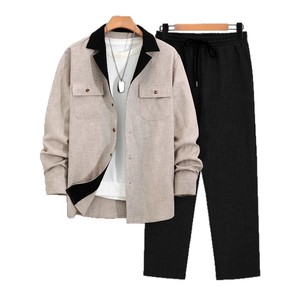 Set Estivo da <span class=keywords><strong>Uomo</strong></span> all'Ingrosso: Camicia a Maniche Lunghe e Pantaloni Slim Fit Casual per Giovani - Product Image 5