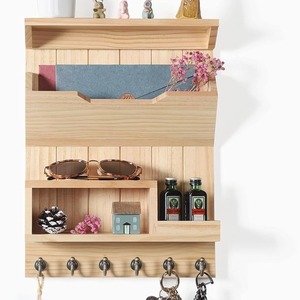 <b>Wall</b> <b>Mounted</b> Wooden Key <b>Shelf</b> With Mail Organizer Entryway Storage Rack Country Style Rectangle Multi Layer - Product Image 5