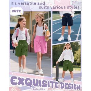 Shorts cargo pour filles, longueur genou, avec 4 poches, vêtements d'école d'été respirants, 5-14 ans - Product Image 4