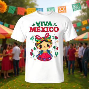 Camiseta Viva México con Diseño de Muñeca Mexicana Linda para el Día de la Independencia - Product Image 3