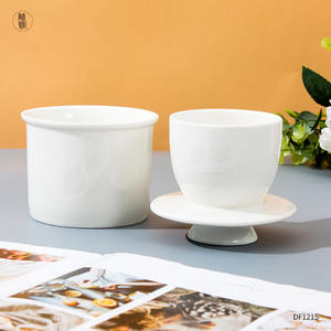 Juego de platos para mantequilla de cerámica Dongfeng, cilindro de porcelana blanca con tapa para hotel, café, té DF1215 - Product Image 1